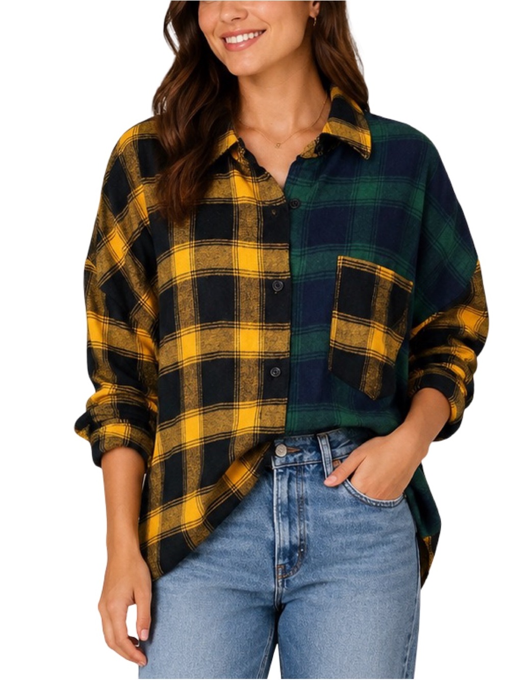 New Look Oversized Plaid Button-Down Flannel - Size 2X